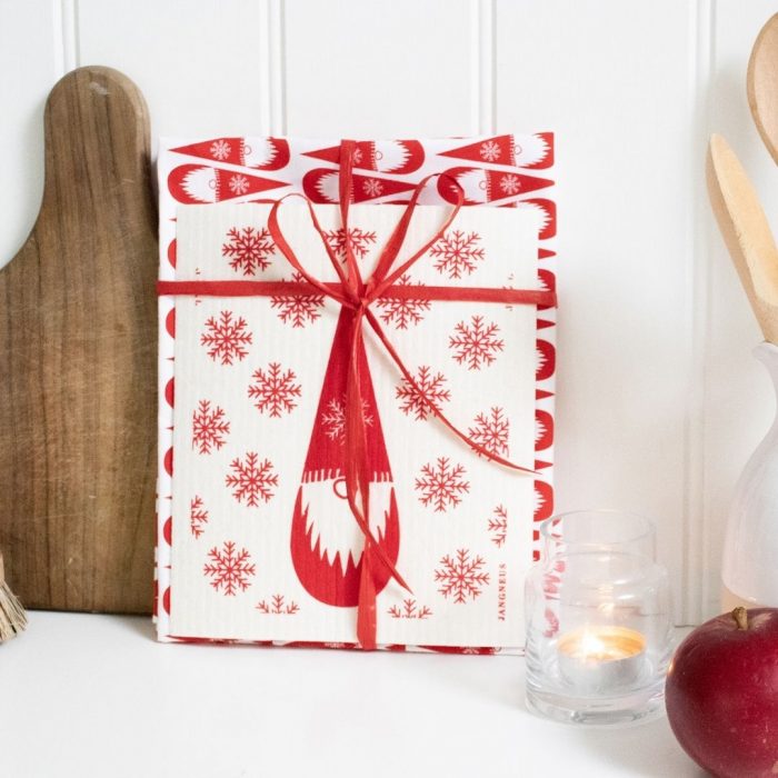Eco Friendly Christmas Gnome Tea Towel and Dishcloth Gift Set