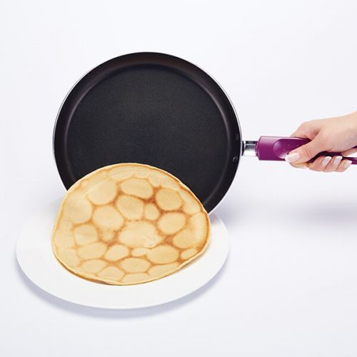 purple pancake pan with crepe