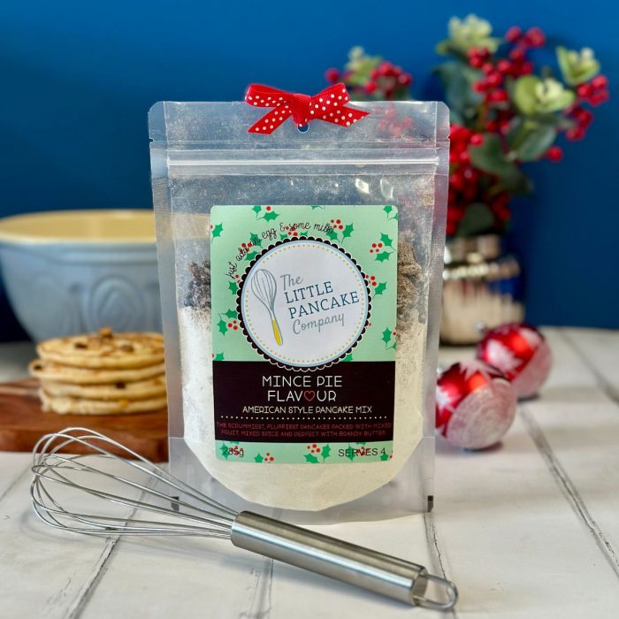 Mince pie pancake mix and whisk gift set with pancakes