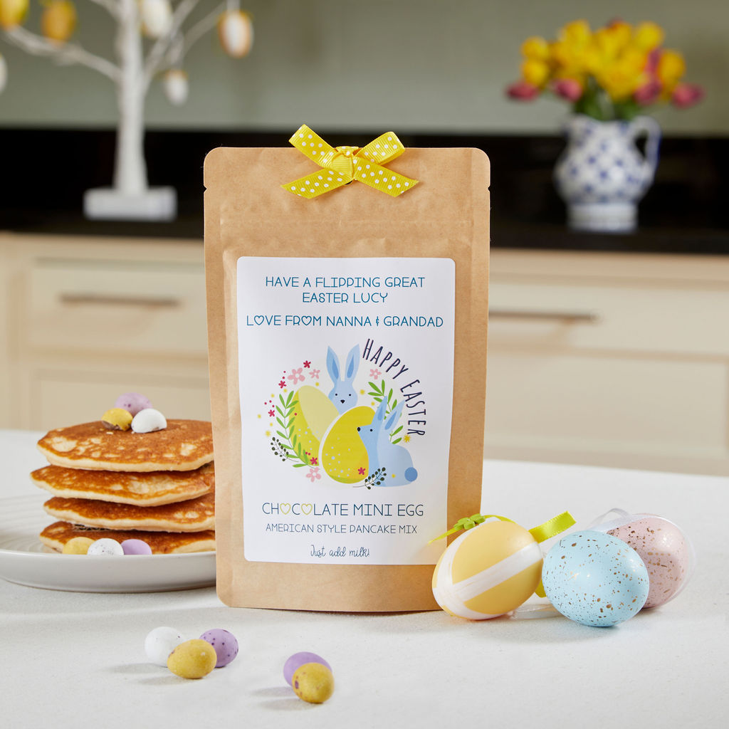 Personalised Easter Mini Egg Pancake Gift Set with Pancake Mix, Hot Chocolate Spoon and Maple Syrup - Image 3