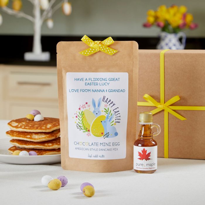 NEW – Personalised Easter Mini Egg Pancake Mix and Maple Syrup Gift Set – Limited Edition