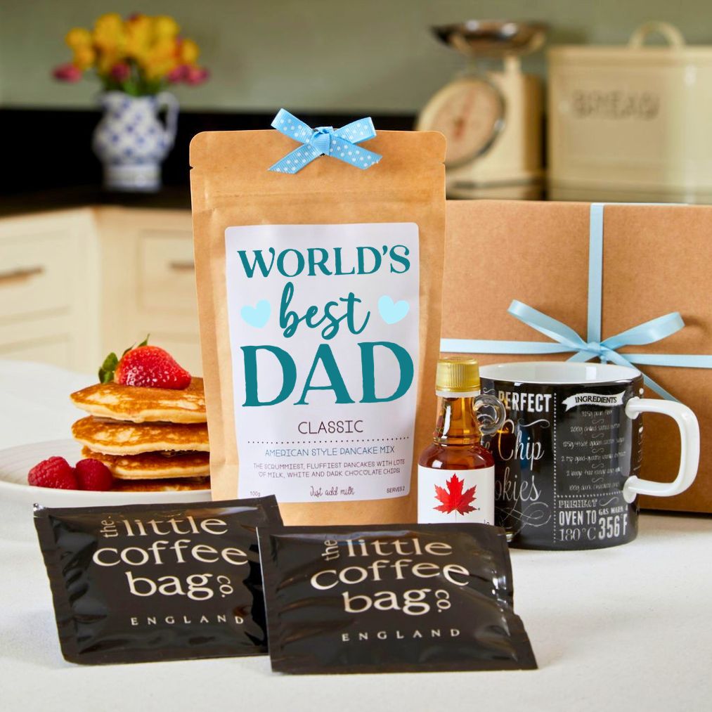 World's Best Dad Pancake Mix and Mug Gift Set with Maple Syrup and Coffee